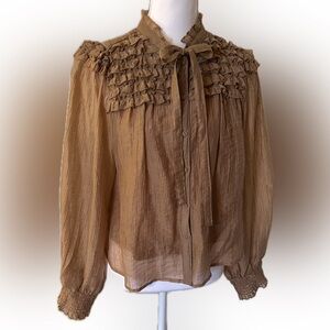 Chic Ruffled Women's Blouse in Copper - Small
